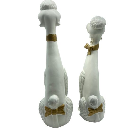 Vintage Napco Japan long-neck poodle figurines 1950 Kitsch MCM 13”‎ White Set - Picture 4 of 9